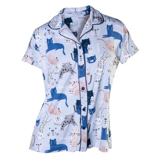 Amanda Blu Notched Collar Pajama Top Kitty Cats - X Large - A Secret Admirer
