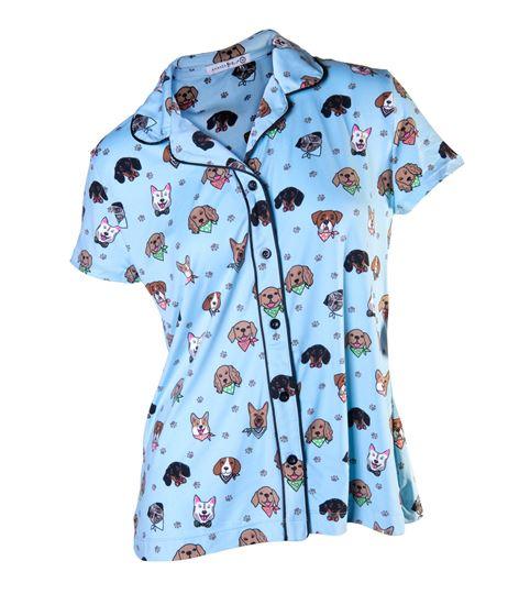 Amanda Blu Notched Collar Pajama Top Puppy Parade - Large - A Secret Admirer