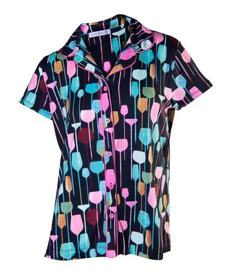 Amanda Blu Notched Collar Pajama Top Wine Glasses - Medium - A Secret Admirer