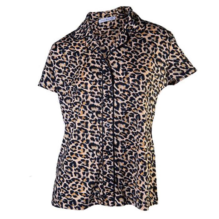 Amanda Blu Small Leopard Notched Collar Pajama Top - A Secret Admirer