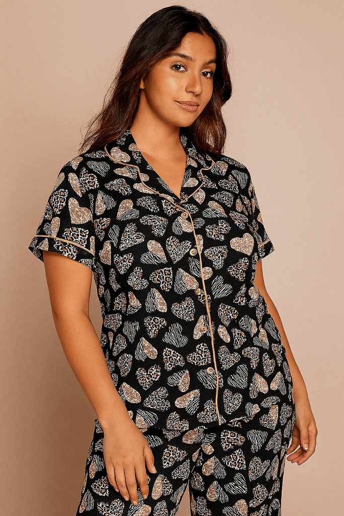 Amanda Blu Xlarge Leopard Hearts Notched Collar Pajama Top - A Secret Admirer