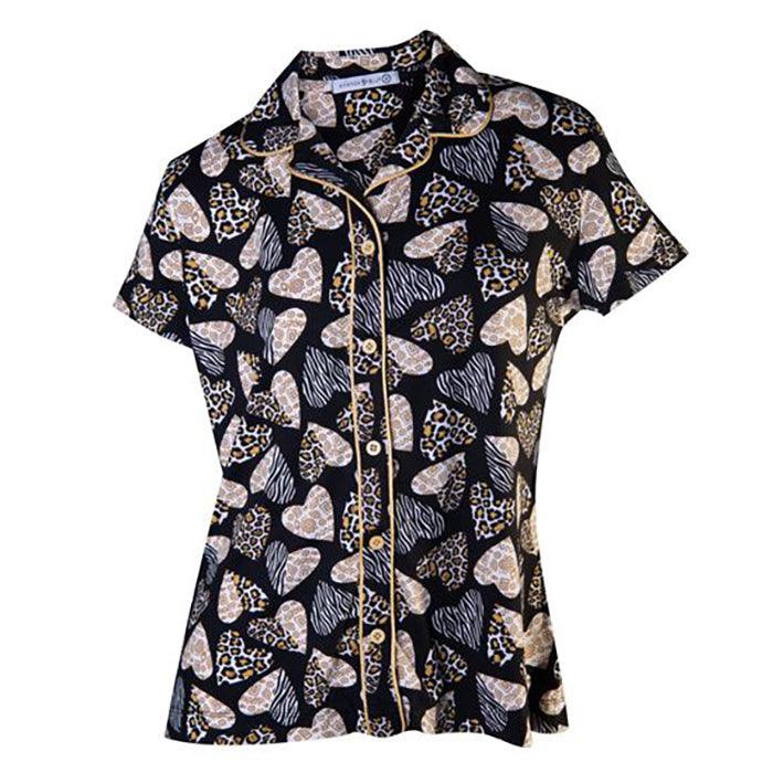Amanda Blu Xlarge Leopard Hearts Notched Collar Pajama Top - A Secret Admirer