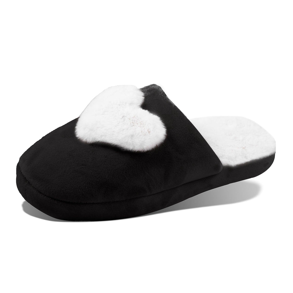 Amanda Blue Black - White Plush Heart Slippers (Small 6 - 7) - A Secret Admirer