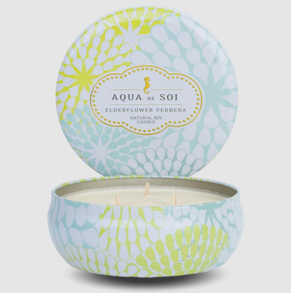 Aqua de SOI Elderflower Verbena 3 wick Tin Candle 21 oz - A Secret Admirer