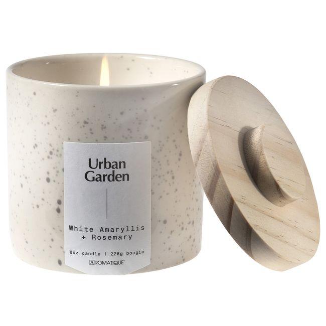 Aromatique White Amaryllis & Rosemary Speckled Ceramic Candle 8 Oz - A Secret Admirer