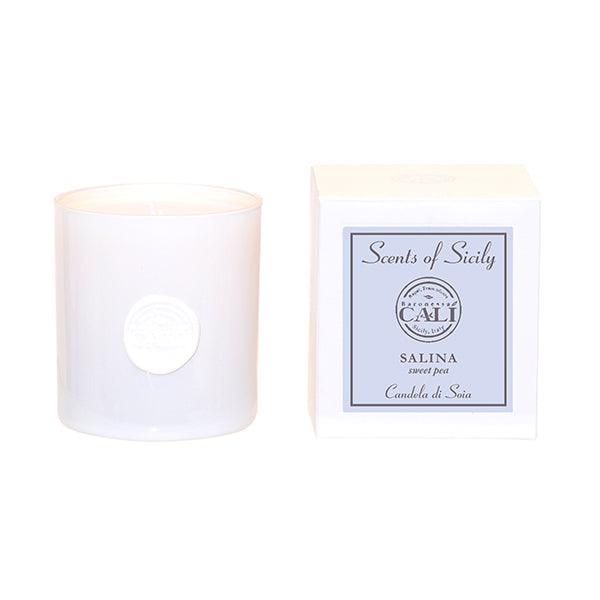 Baronessa Cali Scents of Sicily Salina (Sweet Pea) White Candle 9oz - A Secret Admirer