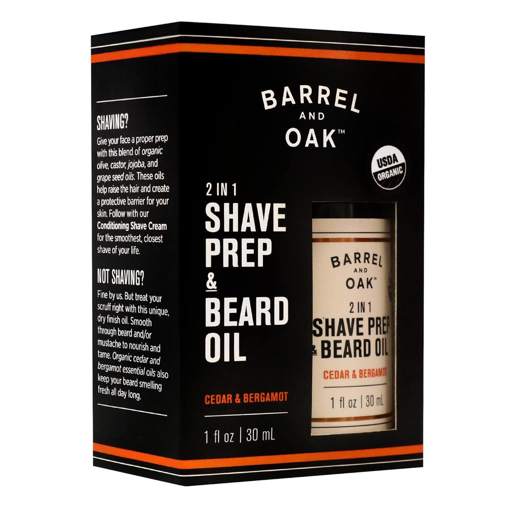 Barrel and Oak - Organic Pre - Shave & Beard Oil, 2 - In - 1 Essential Oil Barrier for Men, Nourishing & Taming Facial Hair, Vegan (Cedar & Bergamot, 1 oz) - A Secret Admirer