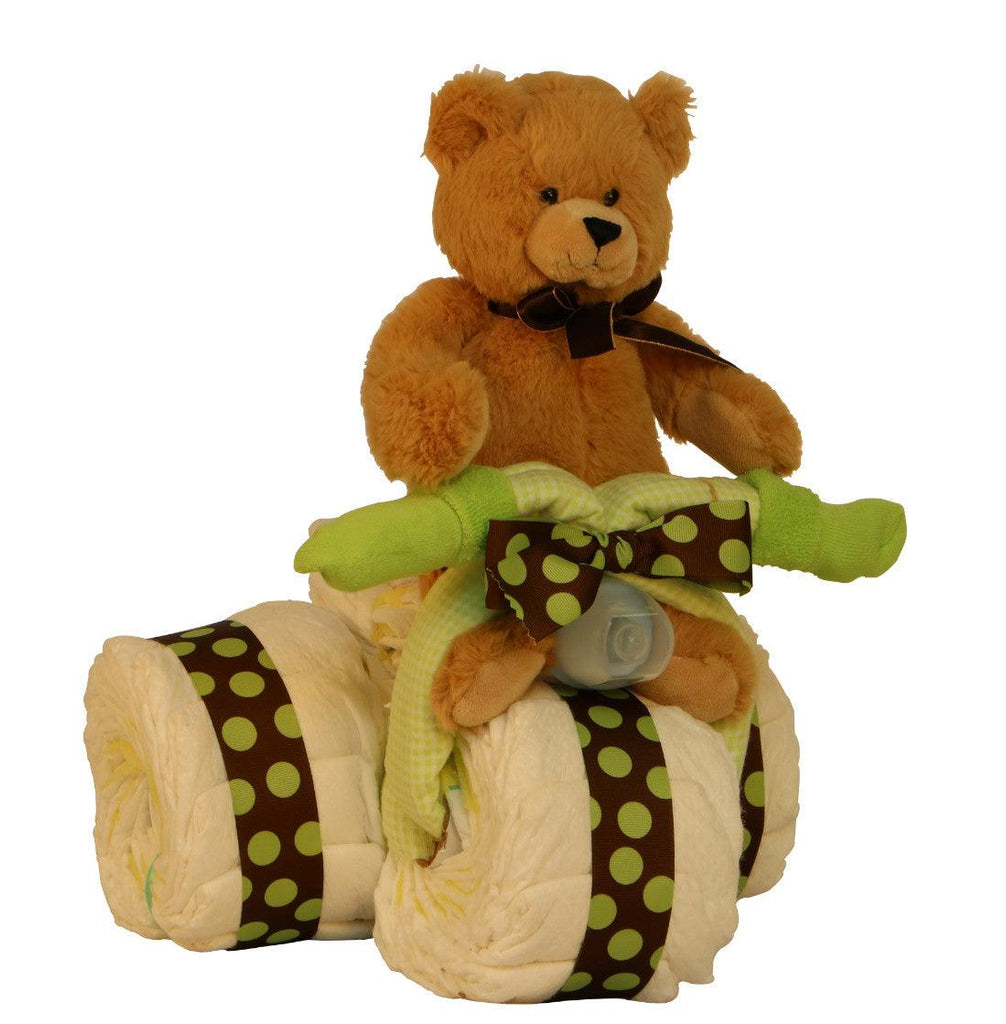 Brown Bear on Bike Diaper Cake - A Secret Admirer