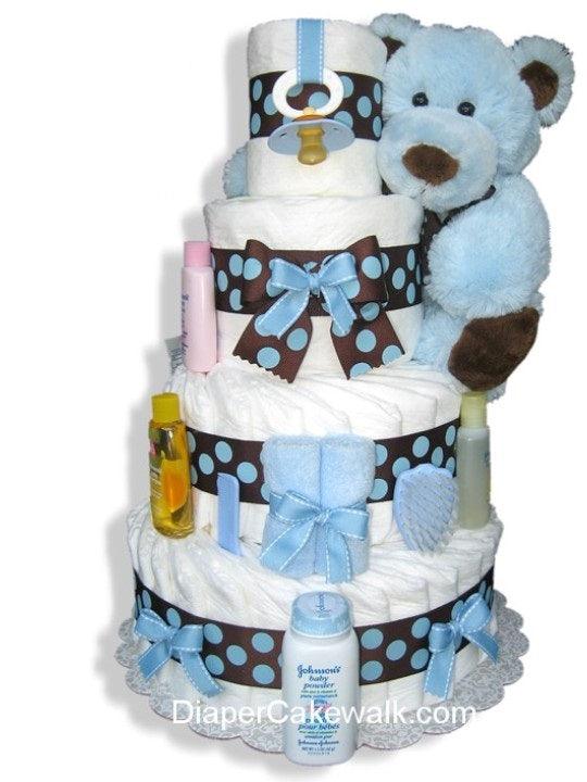 Brown & Blue 4 Tiers Diaper Cake - A Secret Admirer