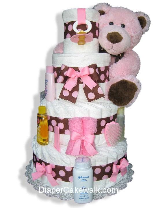 Brown & Pink 4 Tier Diaper Cake - A Secret Admirer