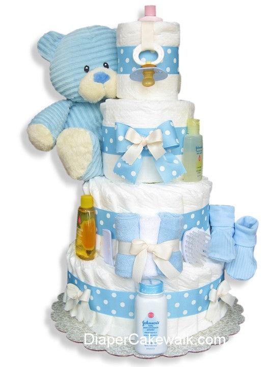Corduroy Blue Teddy Diaper Cake - A Secret Admirer