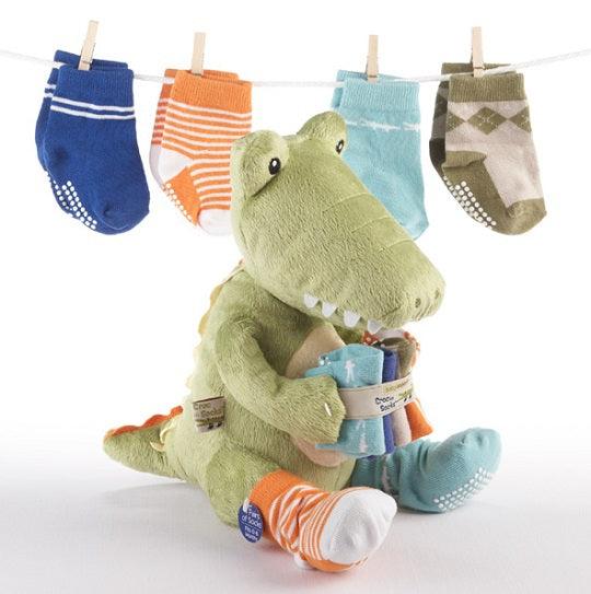 Croc in Socks Plush Toy and Baby Socks Gift Set (Green) - A Secret Admirer