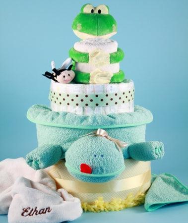 Deluxe Friendly Frog Personalized Diaper Cake - A Secret Admirer