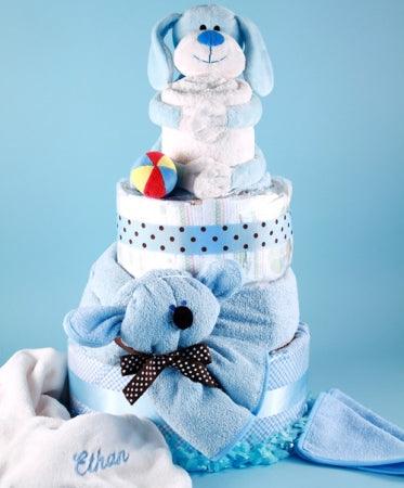 Deluxe Puppy Pal Diaper Cake Personalized Baby Gift - A Secret Admirer
