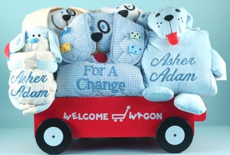 Deluxe Puppy Welcome Wagon Personalized Baby Boy Gift - A Secret Admirer