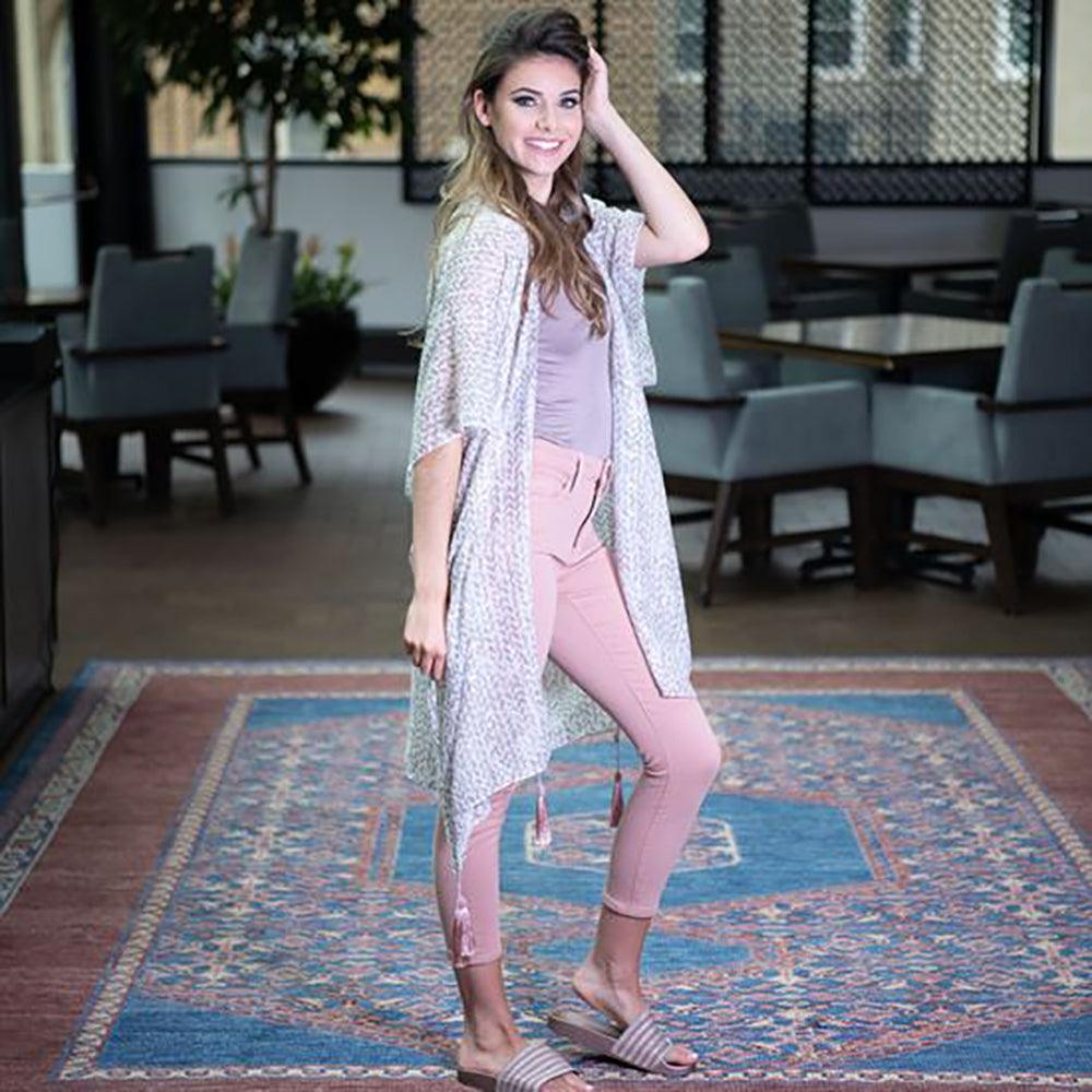 Geometric Print Ruana - Mauve Metallic - A Secret Admirer