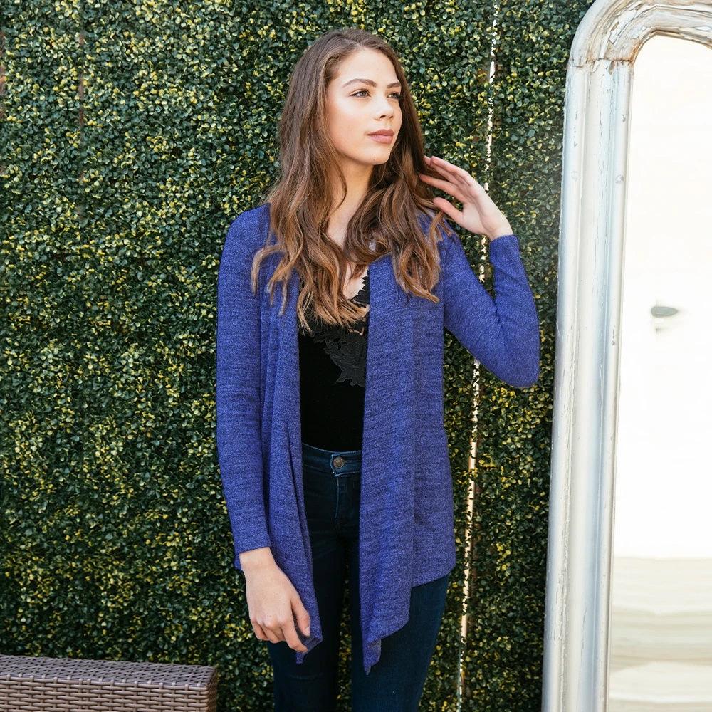 Hello Mello Flyaway Open Cut Long Sleeve Cardigan - Small Navy - A Secret Admirer