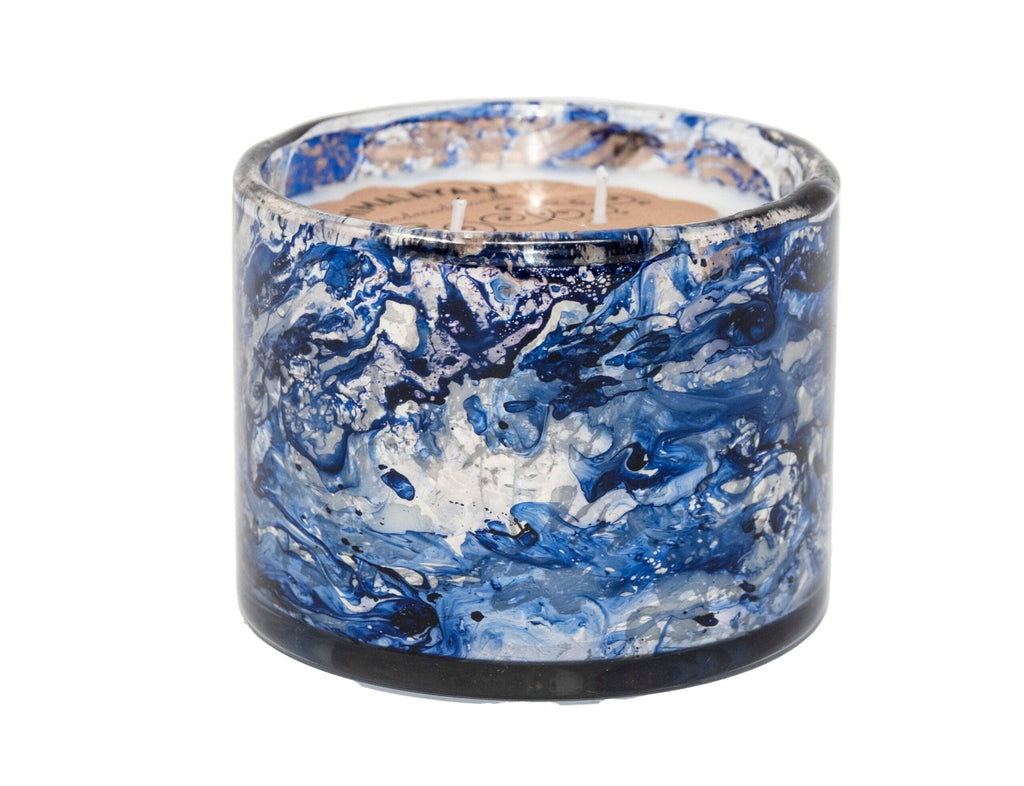 Himalayan Trading Post Wind Blue - Blown Glass Tumbler Candle Lilac & Leather - A Secret Admirer