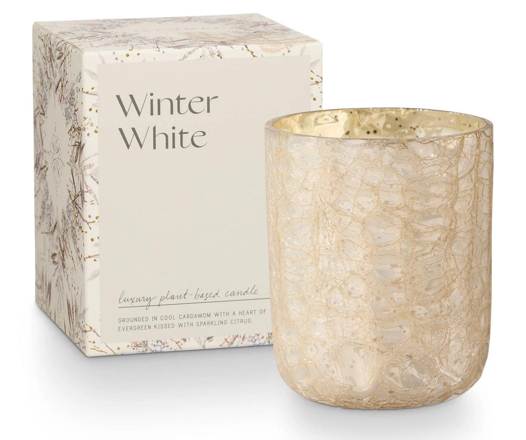 ILLUME Winter White Boxed Crackle Glass Candle - A Secret Admirer