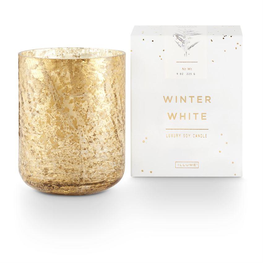 ILLUME Winter White Small Luxe Sanded Mercury Glass Candle 9oz - A Secret Admirer