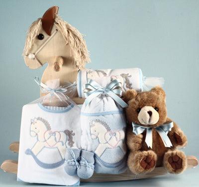 KEEPSAKE ROCKING HORSE & LAYETTE BABY BOY GIFT - A Secret Admirer