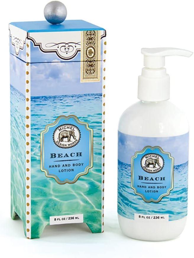 Michel Design Works Hand and Body Lotion 8oz, Beach Scent and Design, Shea Butter and Aloe Vera Blend, Beautiful Container with Pump - A Secret Admirer