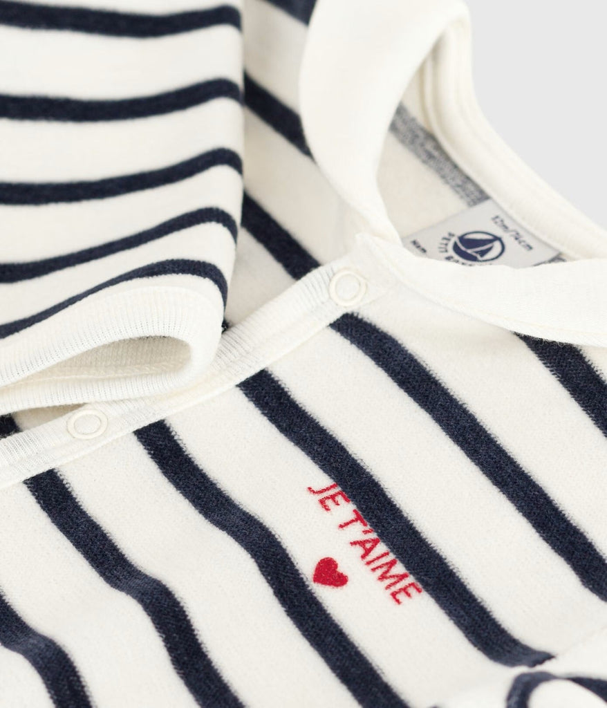 PETIT BATEAU Babies' stripy velour footie for BABY boys Sizes 1 - 6 months - A Secret Admirer