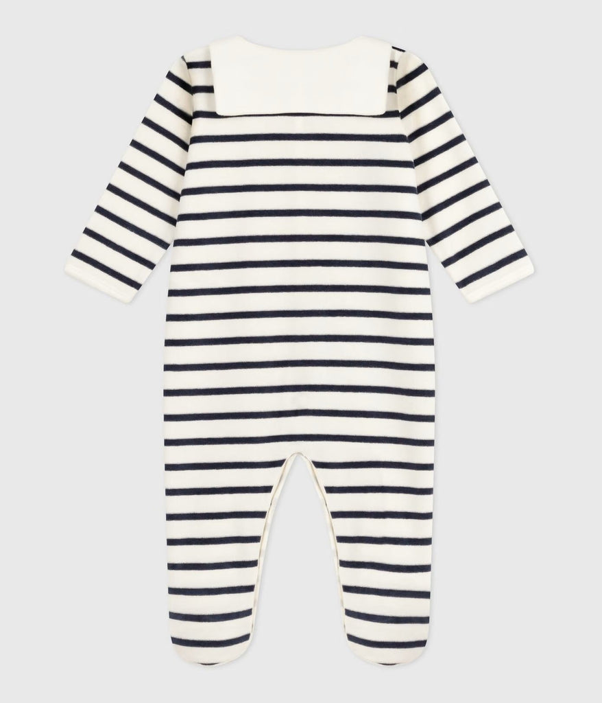 PETIT BATEAU Babies' stripy velour footie for BABY boys Sizes 1 - 6 months - A Secret Admirer