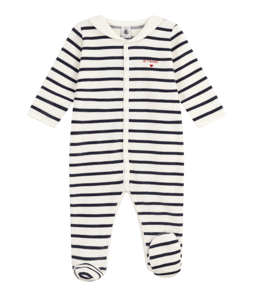 PETIT BATEAU Babies' stripy velour footie for BABY boys Sizes 1 - 6 months - A Secret Admirer
