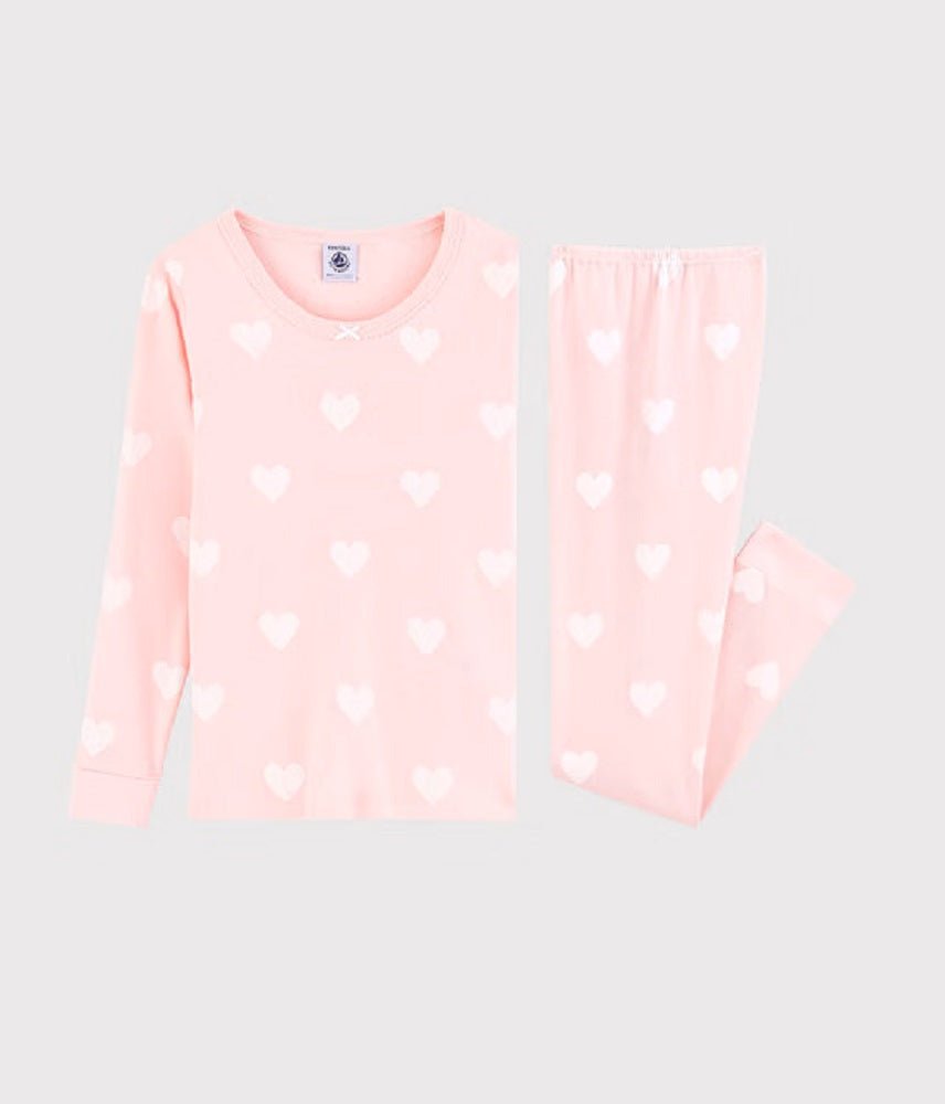 PETIT BATEAU Girls' Snugfit Pink Heart Pattern Organic Cotton Pyjamas SIZES 2 - 12 YEARS - A Secret Admirer