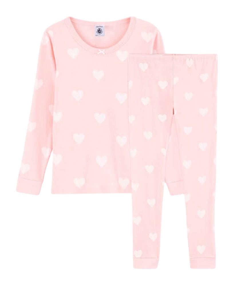 PETIT BATEAU Girls' Snugfit Pink Heart Pattern Organic Cotton Pyjamas SIZES 2 - 12 YEARS - A Secret Admirer