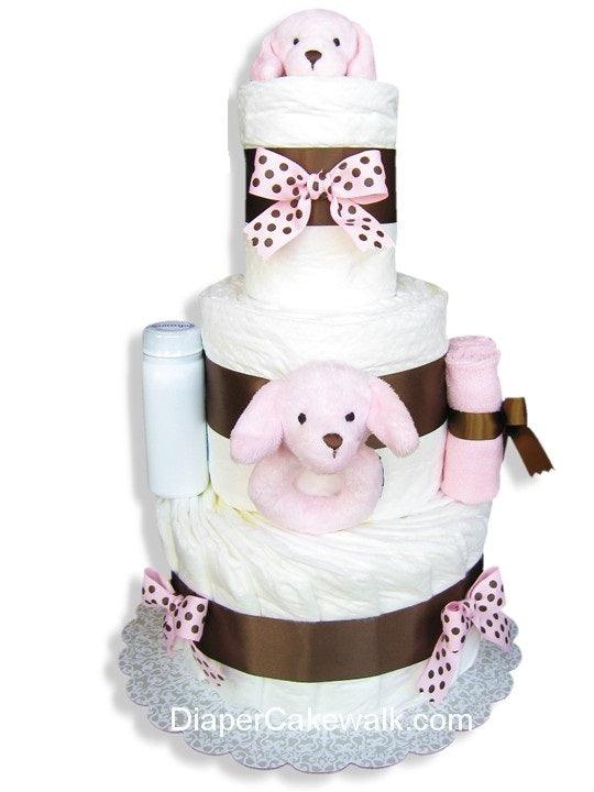 Pink Puppy Baby Diaper Cake - A Secret Admirer