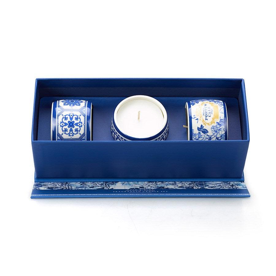 Portus Cale Gold & Blue Fragranced candle set 3x70g - A Secret Admirer