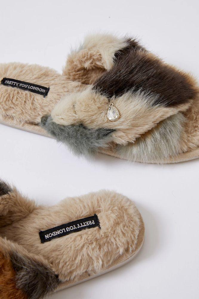 Pretty You London Womens Slider Slippers Blyss in Caramal - Small - A Secret Admirer