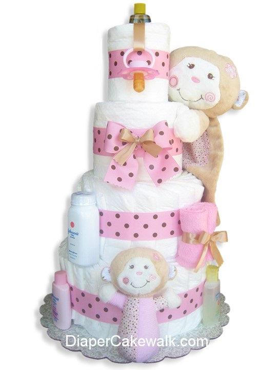 Silly Monkey Pink Diaper Cake - A Secret Admirer