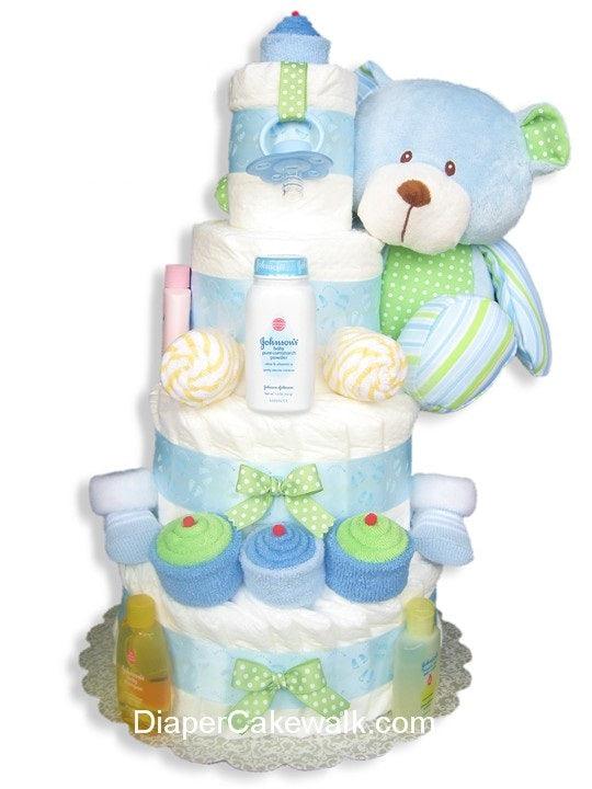 Sweet Baby Blue Diaper Cake 4 Tiers - A Secret Admirer