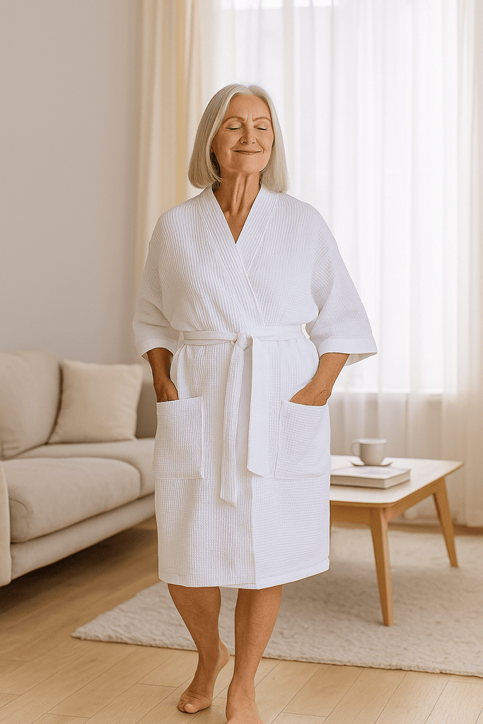 Terrytown Thigh Length Waffle Weave Kimono Robe White - A Secret Admirer