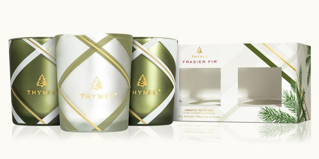Thymes Frasier Fir Frosted Plaid Votive Trio - A Secret Admirer