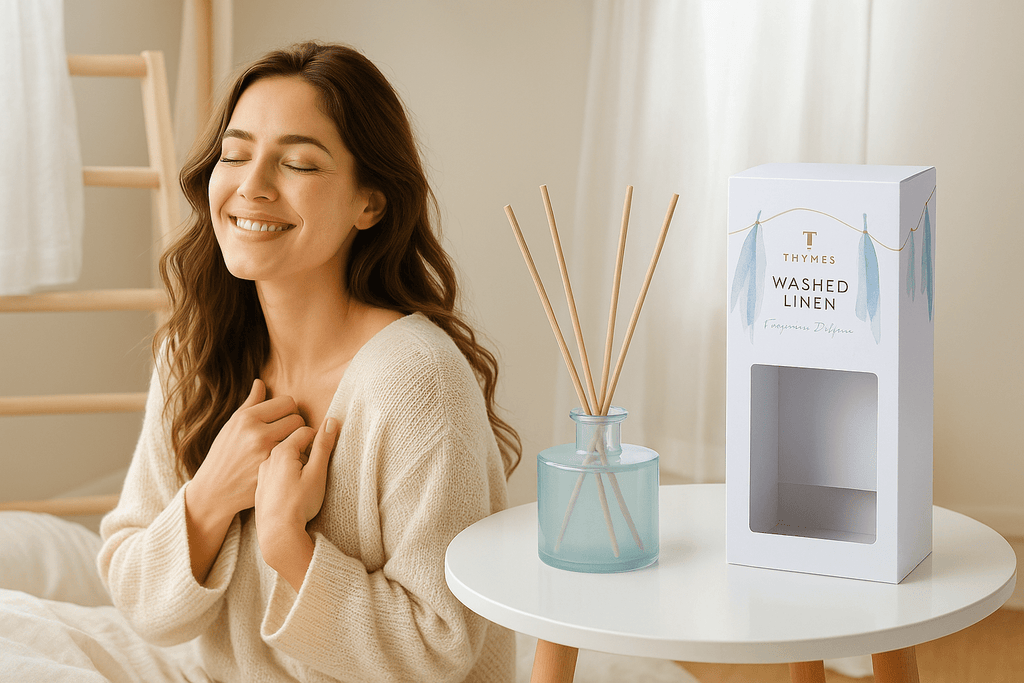 Thymes Washed Linen Petite Diffuser 4oz - A Secret Admirer
