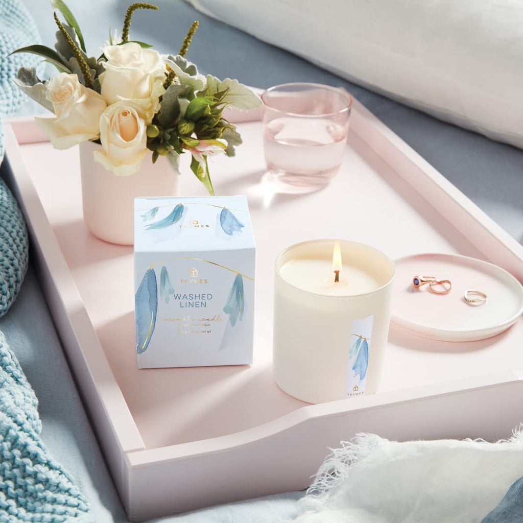 Thymes Washed Linen Poured Candle 8oz - A Secret Admirer
