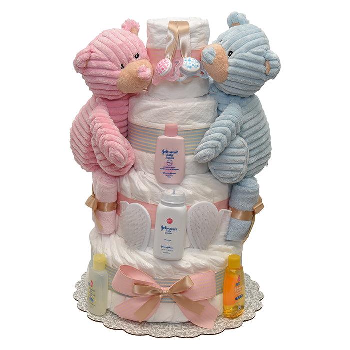 Twins Girl and Boy Cord Diaper Cake 4 Tiers - A Secret Admirer