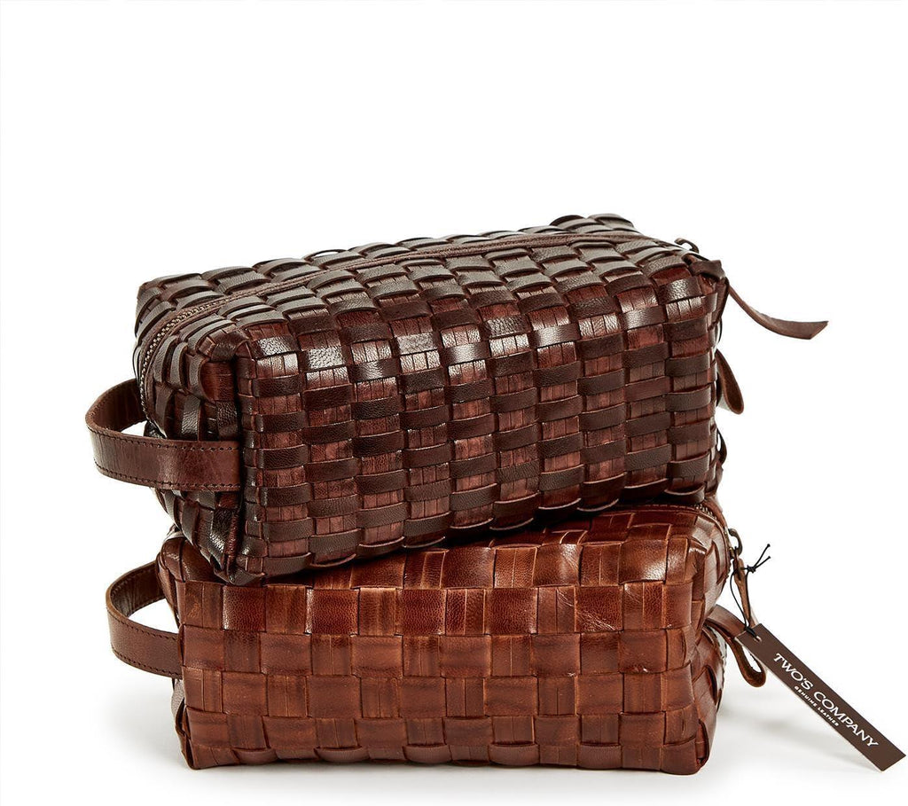 Two's Company Chestnut Woven Leather Dopp Kit Assorted 2 Patterns - A Secret Admirer