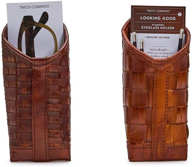 Two's Company Chestnut Woven Leather Standing Triangular Weighted Eyeglass/Accessory Holder Dark Brown - A Secret Admirer