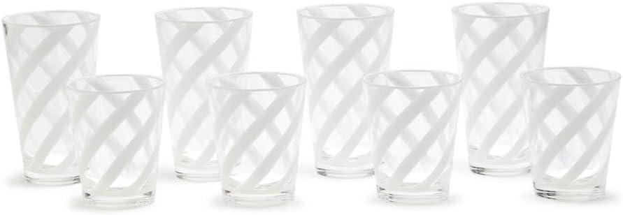 Two's Company Interlaced Opaque White 24-Pieces Drinking Glass In 2 Sizes